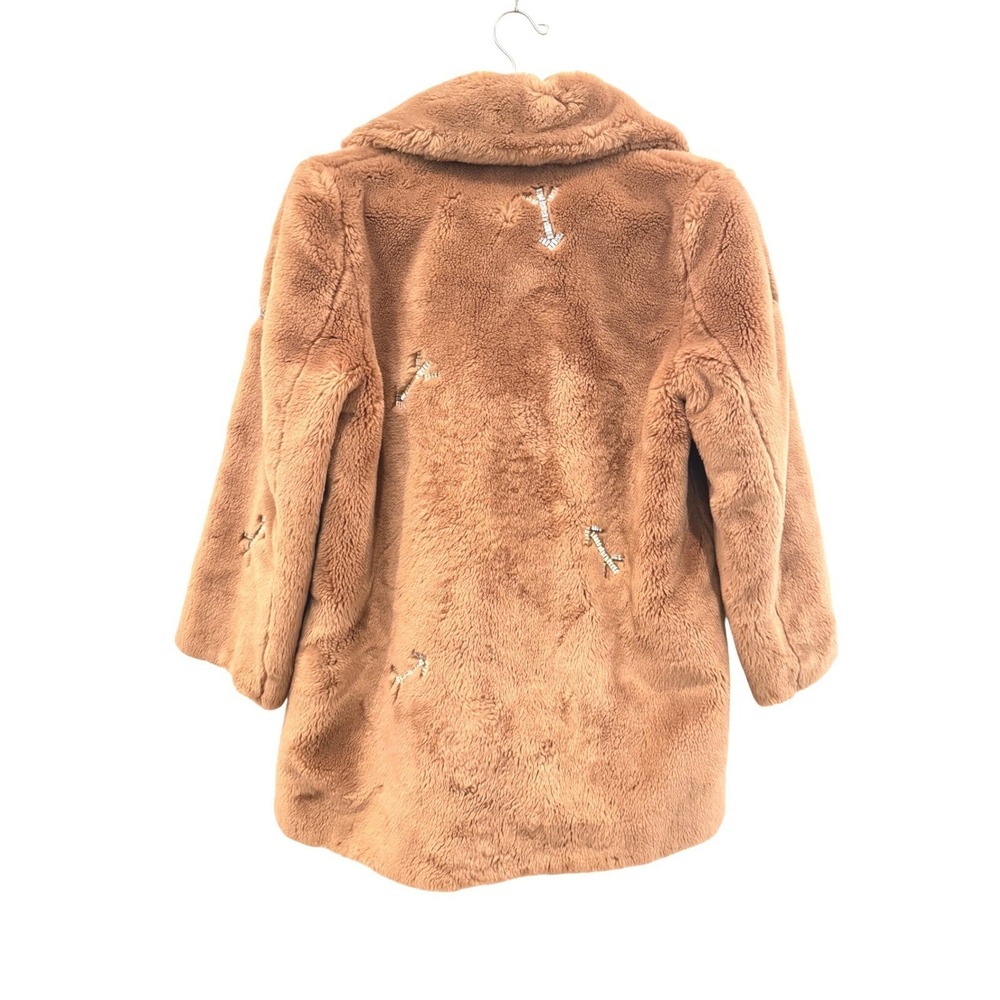 Carven Paris Faux Fur Embellished Arrow Coat Camel Brown Size 38 S/M Luxury - Picture 6 of 13